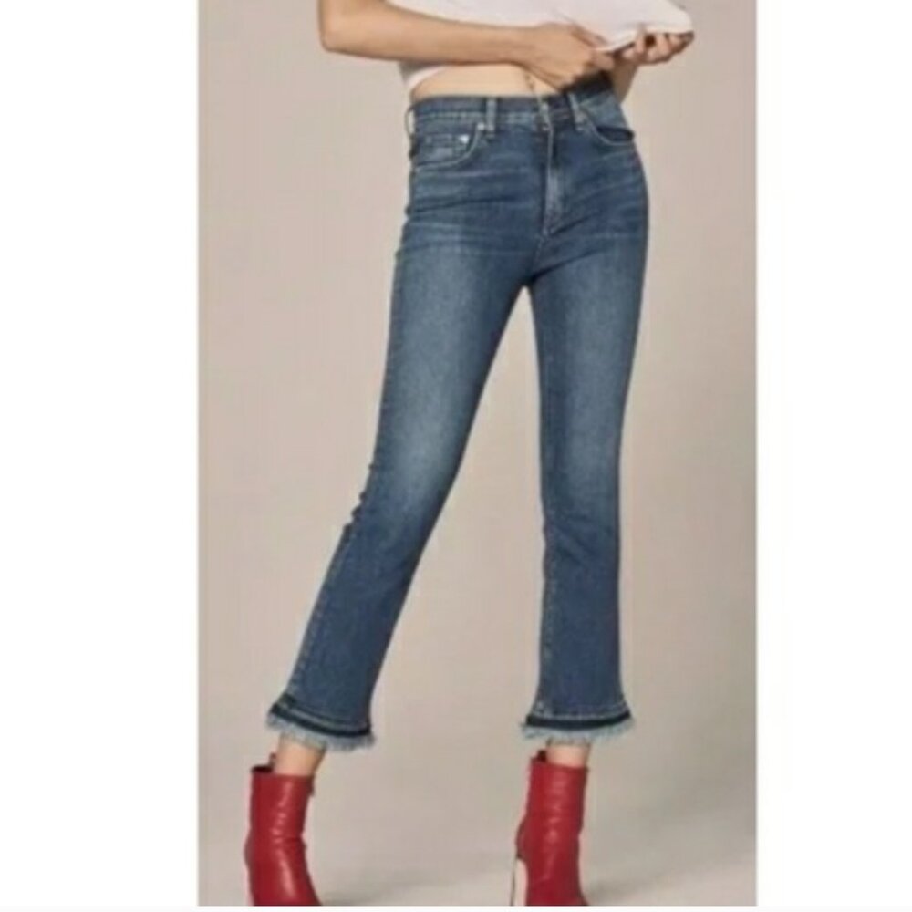 Rag & Bone Hana Hi Rise Cropped Fringe Hem Jeans SIZE 27